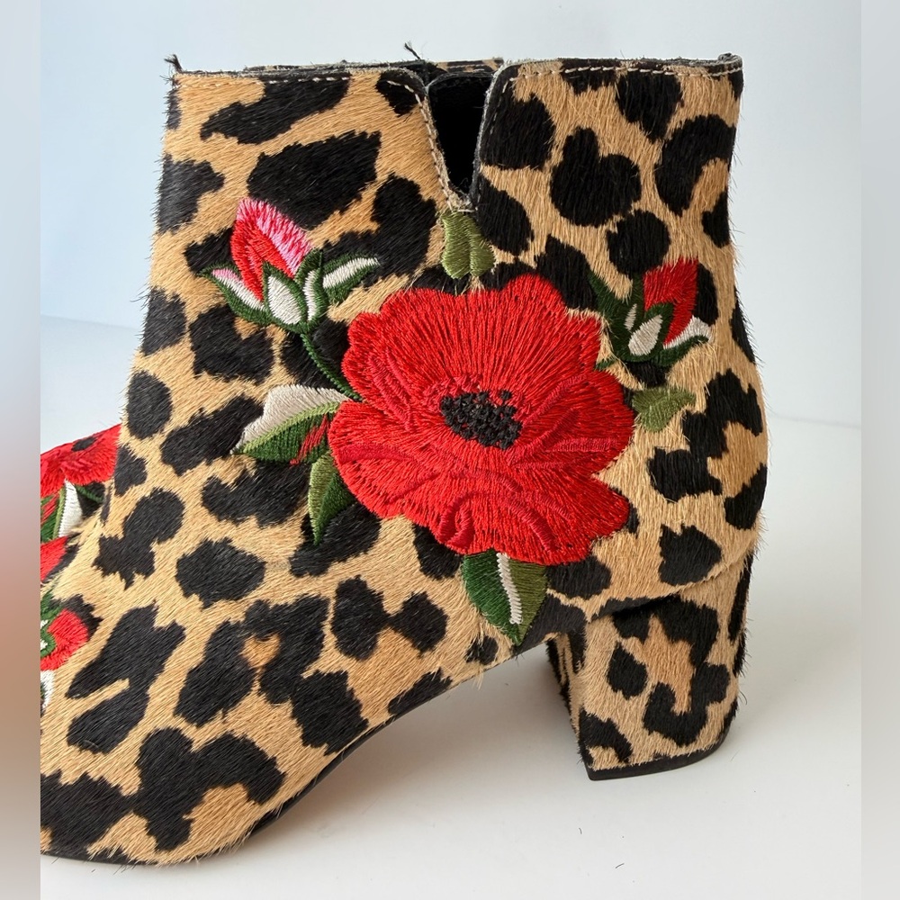 Kate Spade Langton Leopard Real Fur Calf‎ Hair Floral Embroidered Ankle Boots 6 - Picture 8 of 12